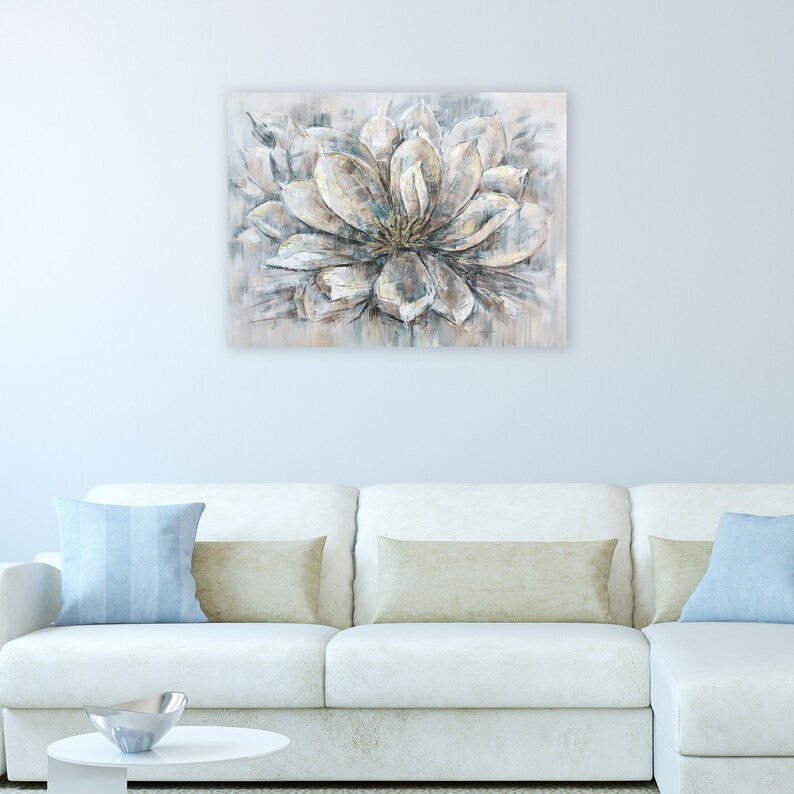 Hand-painted "Blue flower with golden stamen" Modern Original artwork , wall art for living room, bedroom, office - Wrapped Canvas Painting