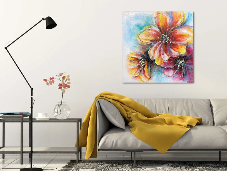 Hand-painted "Flower Memory" painting original Art, Canvas Wall art for living room, bedroom, office - Wrapped Canvas Painting
