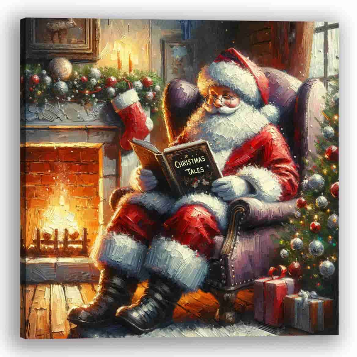 Yuletide Stories by the Hearth - Wrapped Canvas wall Art Prints