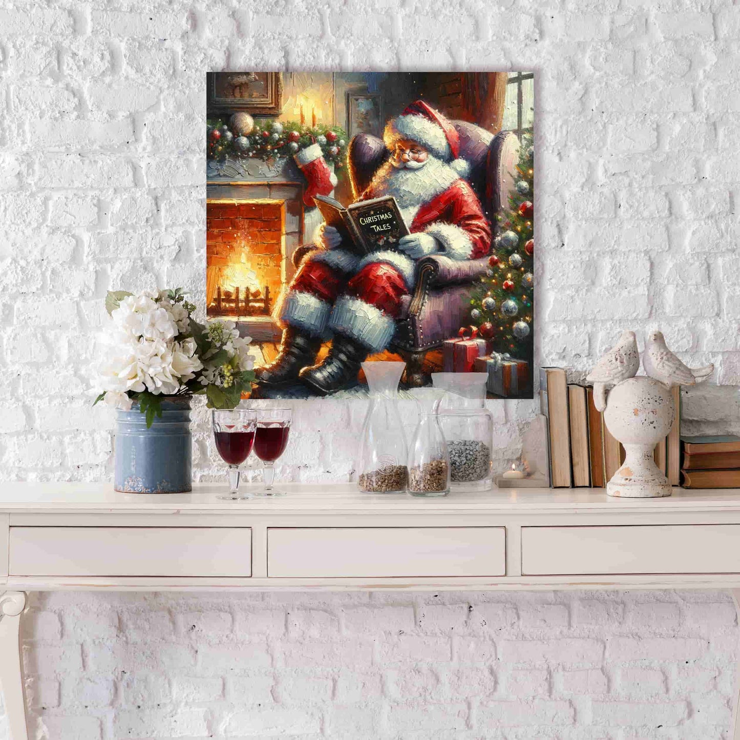 Yuletide Stories by the Hearth - Wrapped Canvas wall Art Prints