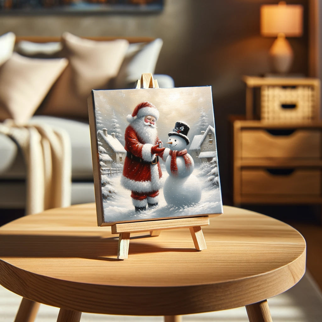 "Gift of Winter Cheer - Santa and Snowman's Gentle Moment" Wrapped Canvas wall art Prints