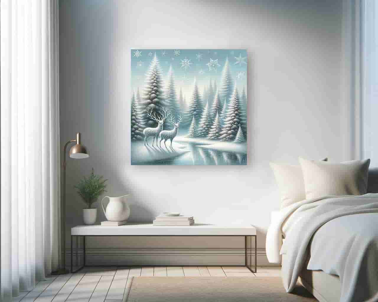 "Silent Forest Whispers - Mystical Deer in Winter Wonderland" Wrapped Canvas Wall Art Prints