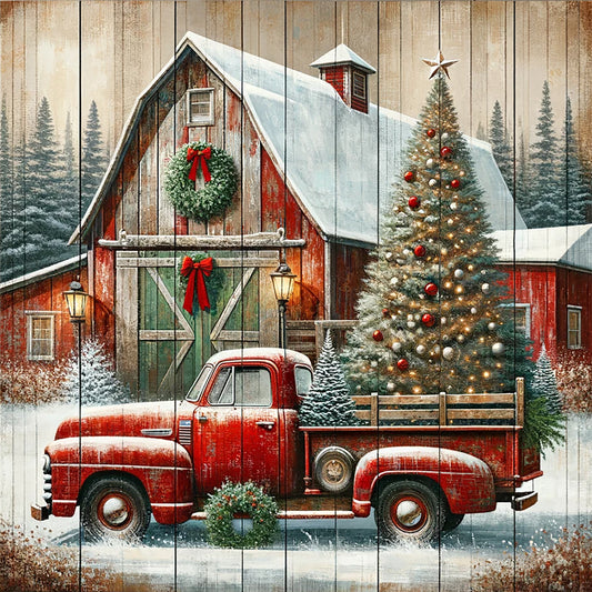 "Country Christmas Charm - Vintage Truck and Barn" Wrapped Canvas Art Prints