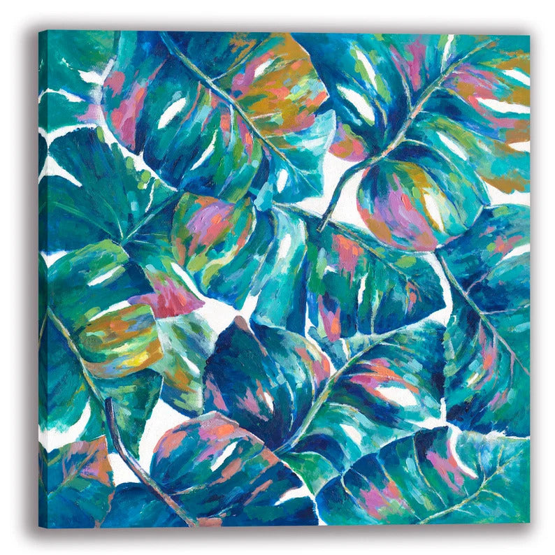 Hand-painted "Romantic big leaves" painting on canvas original, Wall art for living room, bedroom, office - Wrapped Canvas Painting