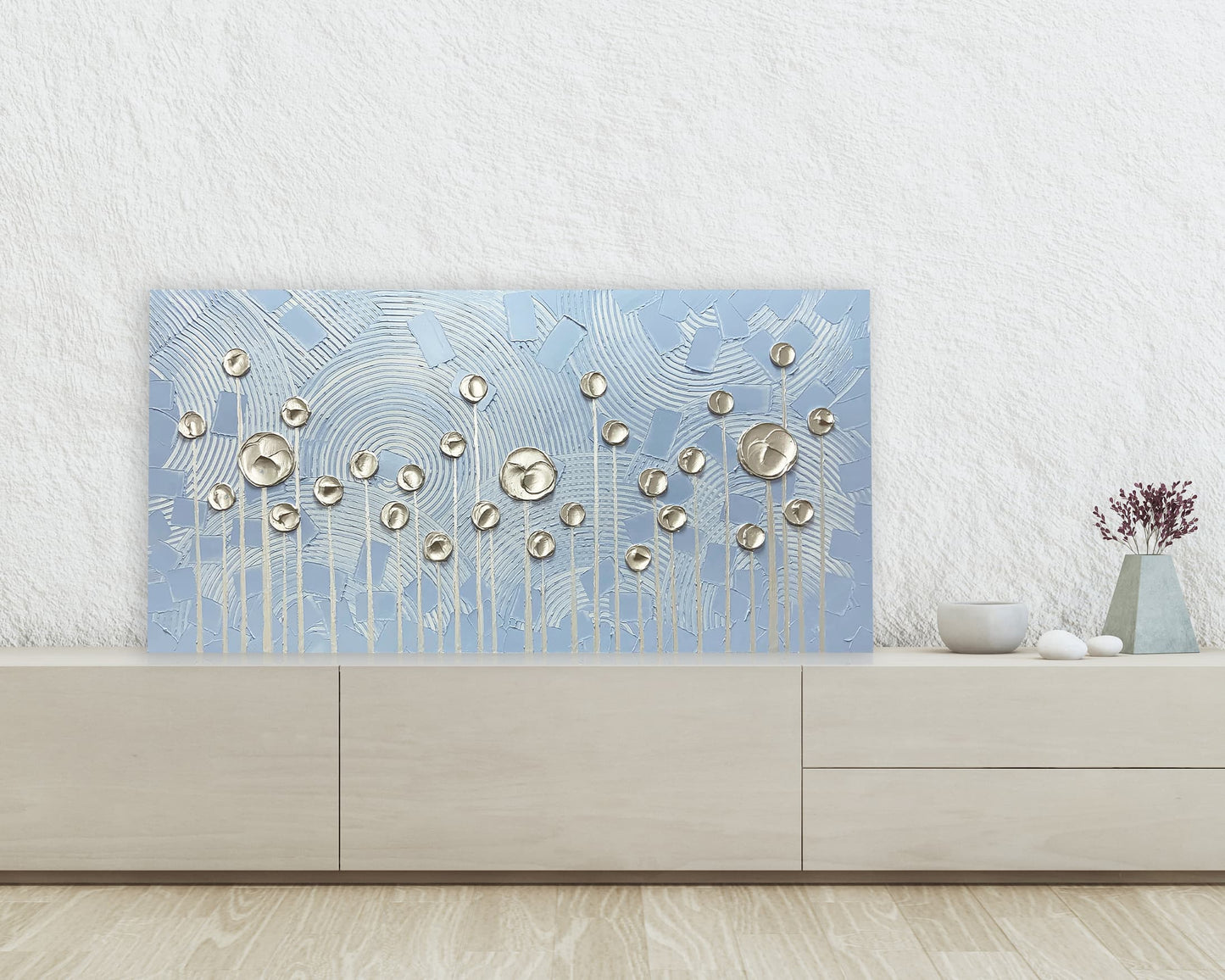 Abstract Art "Blooms at Dawn" Hand-painted on Wrapped Canvas for Home Decor