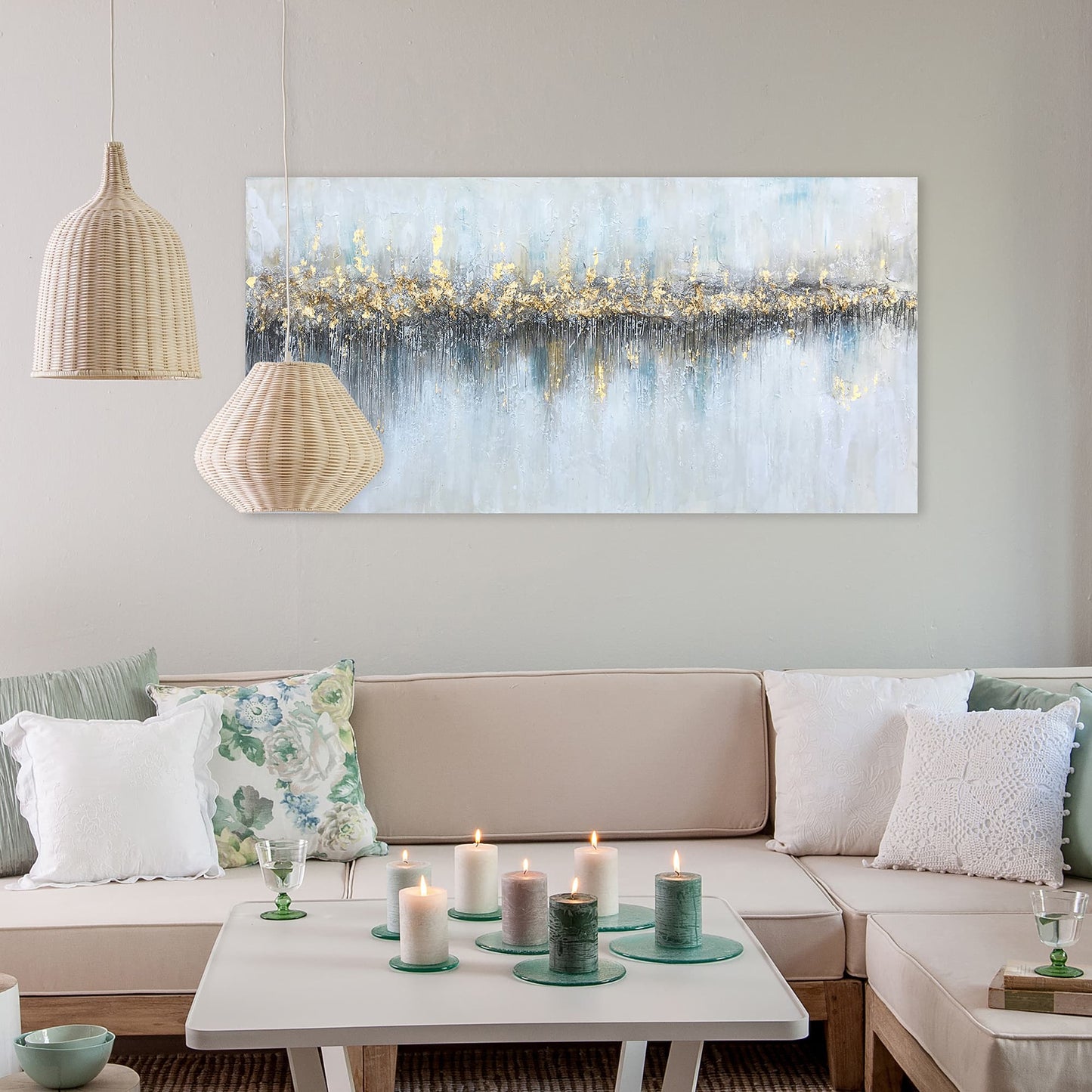 "Golden Horizon: Abstract Meditations" Hand Painted on Wrapped Canvas, Wall art for home decor