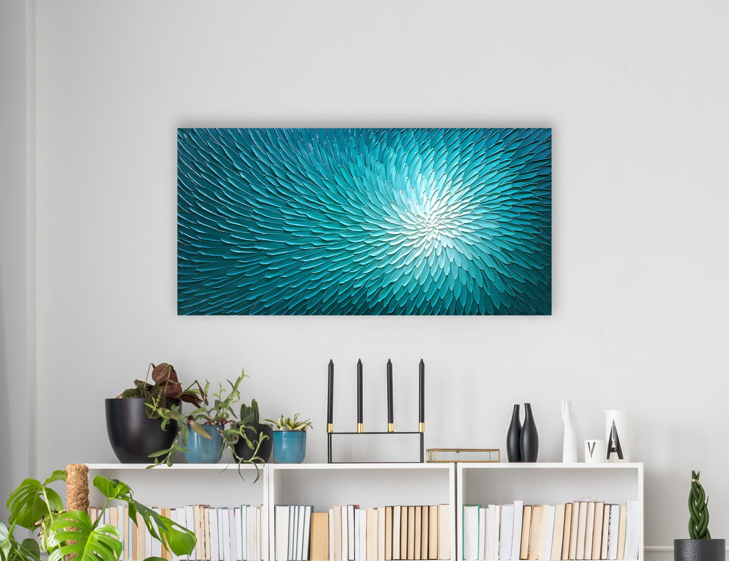 "Aquatic Bloom" hand-painted on wrapped canvas, wall art for Home decor
