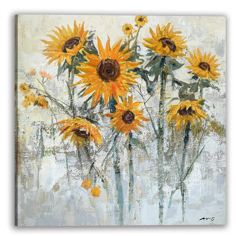Original Art "Vibrant Sunflower" Abstract Hand-painted painting - Wrapped Canvas Painting
