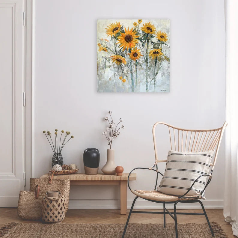 Original Art "Vibrant Sunflower" Abstract Hand-painted painting - Wrapped Canvas Painting