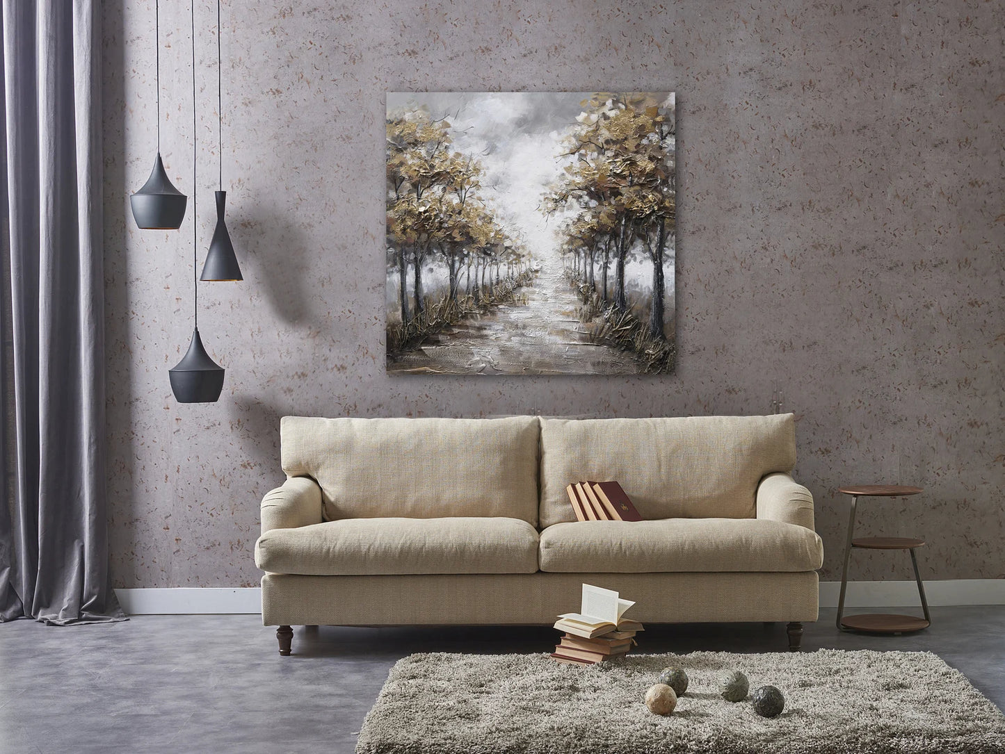 Hand-painted art "Country Path" painting on canvas original, Wrapped Canvas for living room, bedroom, Entrance - Wrapped Canvas Painting