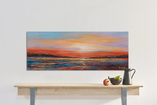 Hand Painted Art "Sunset Dreams" Coastal original Artwork, Wall Art for living room, bedroom, office - Wrapped Canvas Painting