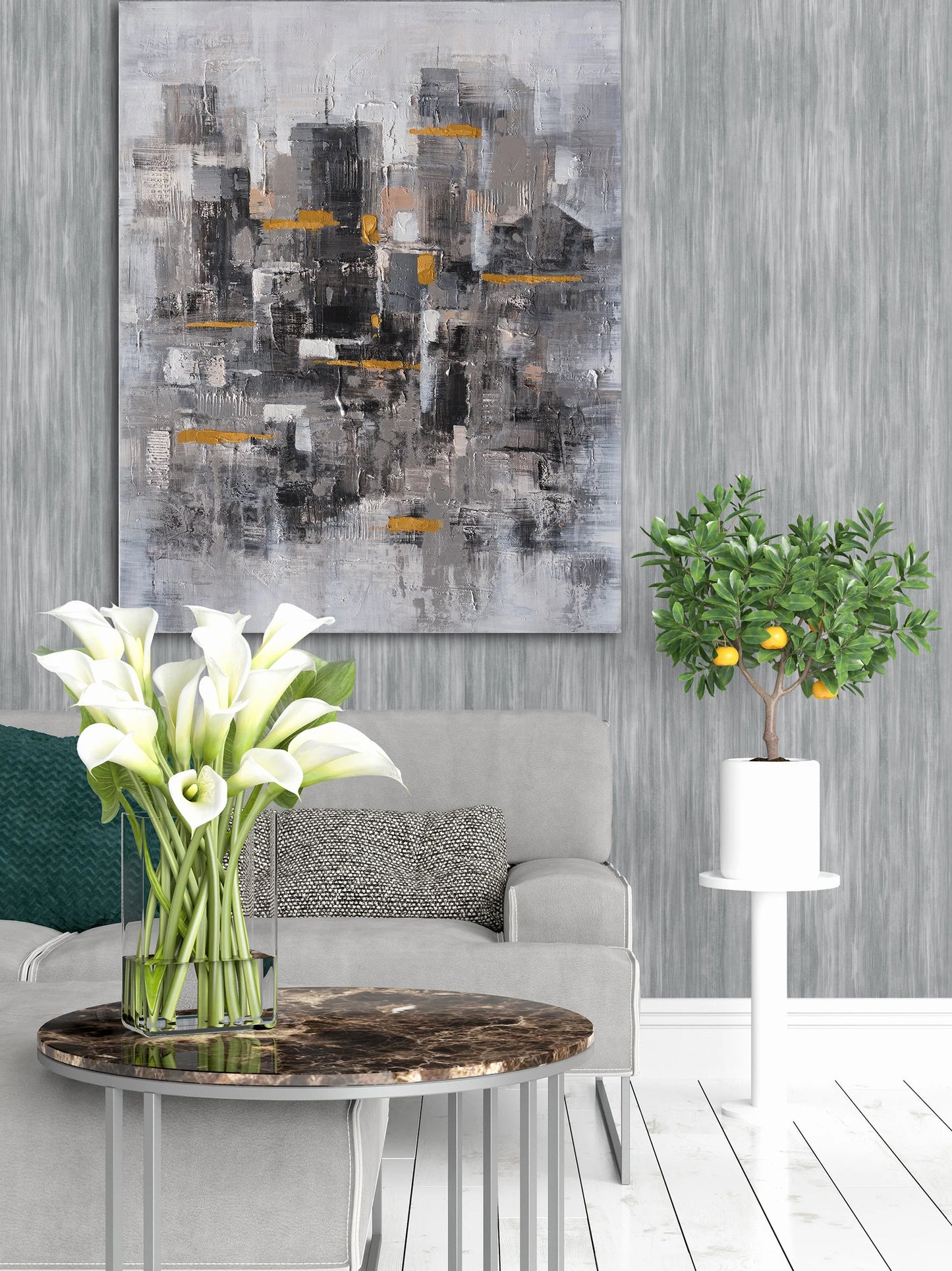 Hand Painted Art "Abstract golden light" Modern oil painting original, Wall art for living room, Office, Entryway - Wrapped Canvas Painting