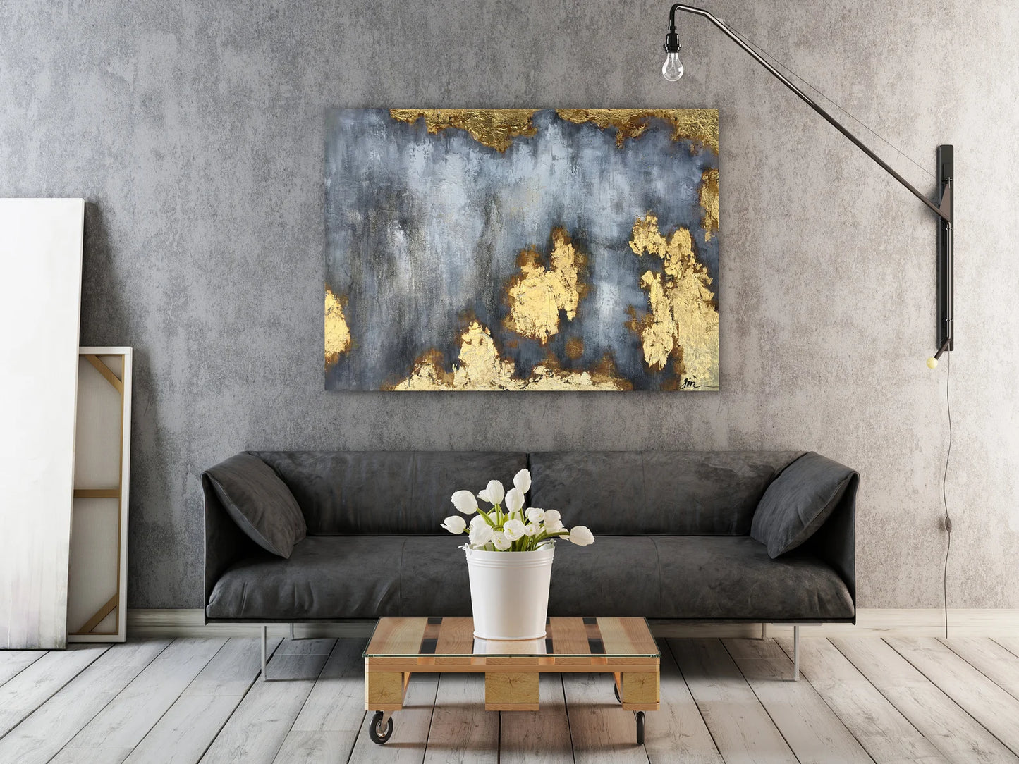 Hand Painted "Abstract Gold Map" painting on canvas original Canvas Wall art for living room bedroom, office, bar - Wrapped Canvas Painting