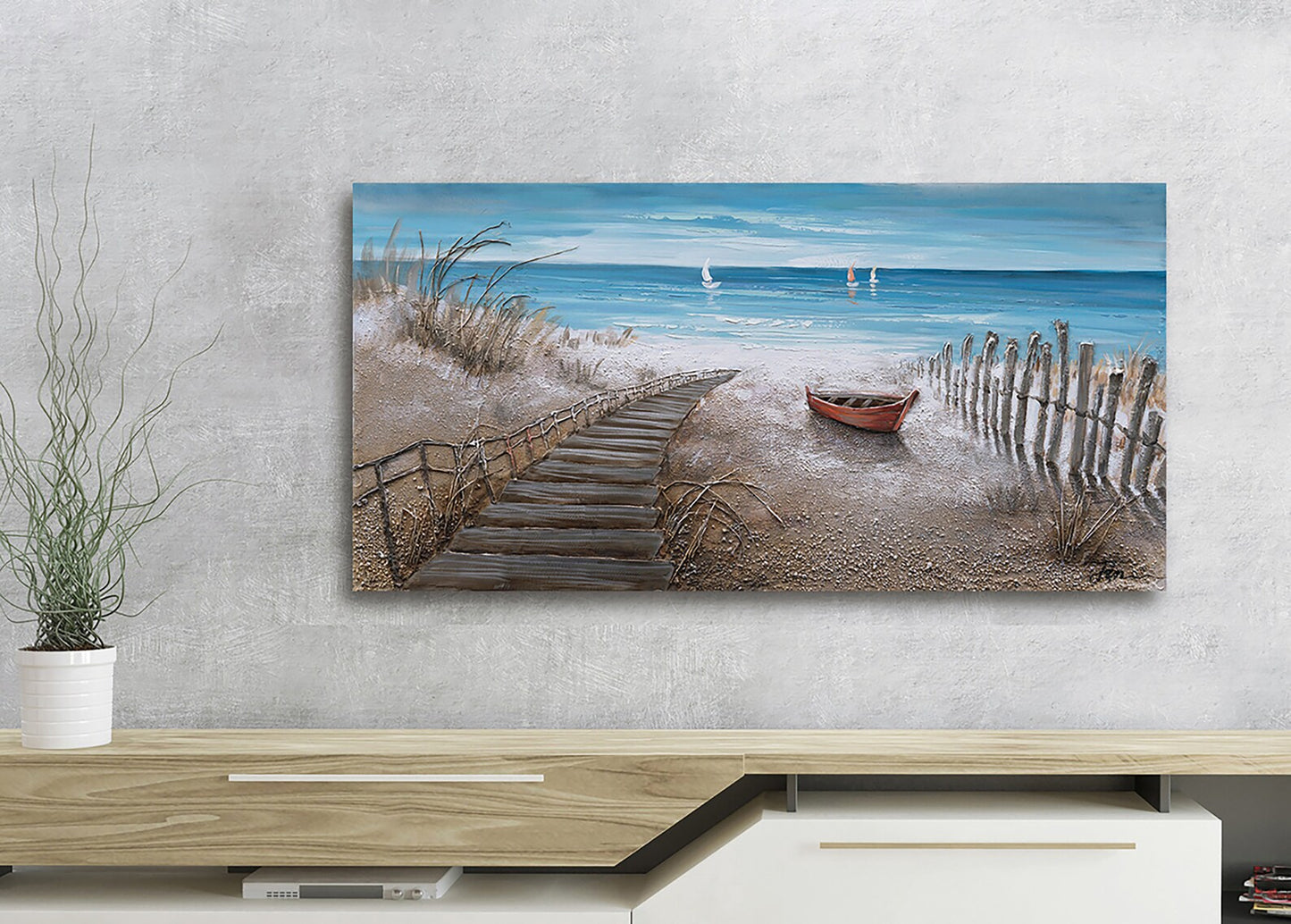 Hand Painted "Stairway to Happiness Beach" painting original, Canvas wall Art for living room, office, entryway - Wrapped Canvas Painting