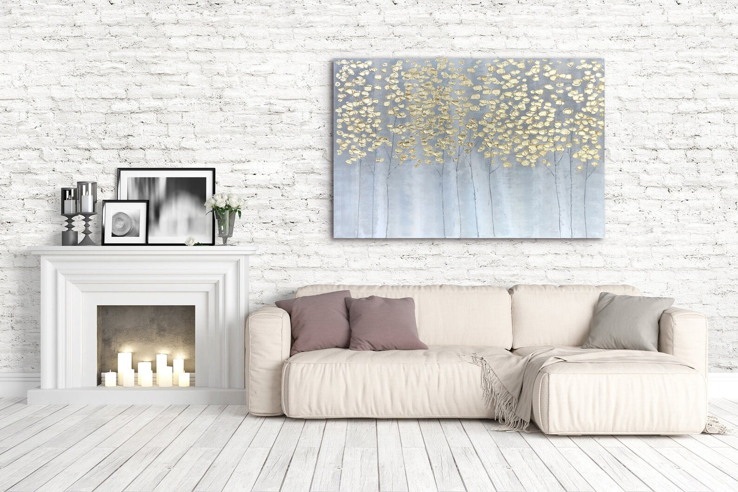Hand-painted "Luxury Golden Forest" oil painting, Canvas Art wall for living room bedroom Office - Wrapped Canvas Painting