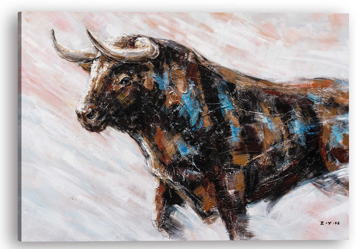 Hand Painted Art "Proud OX" Painting on canvas original, Canvas Wall Art for living room,bedroom,Office - Wrapped Canvas Painting