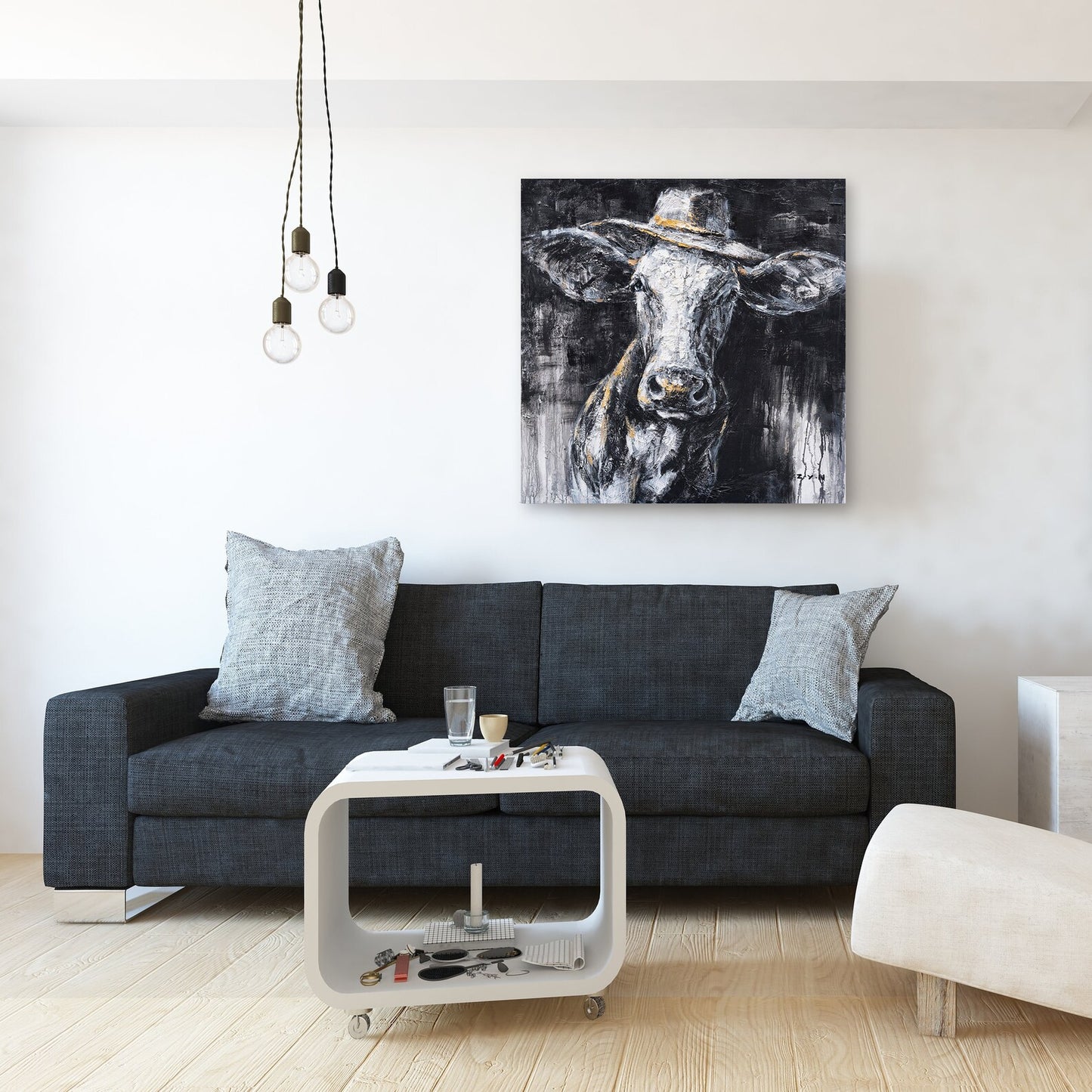 Hand-painted "Gentry Cow" oil painting original art, Wall art for living room,bedroom,Office - Wrapped Canvas Painting