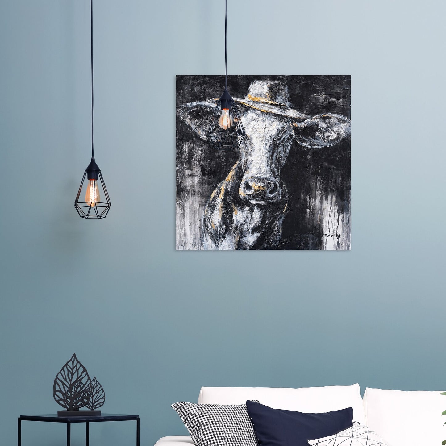 Hand-painted "Gentry Cow" oil painting original art, Wall art for living room,bedroom,Office - Wrapped Canvas Painting