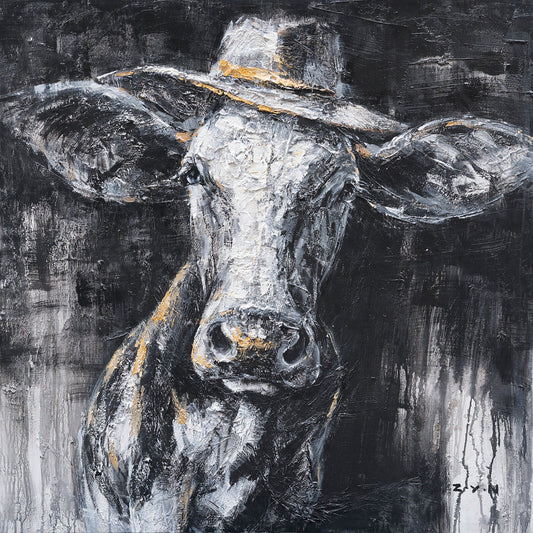 Hand-painted "Gentry Cow" oil painting original art, Wall art for living room,bedroom,Office - Wrapped Canvas Painting