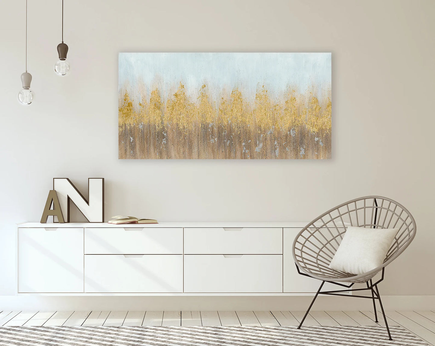 Hand Painted "Abstract Gold grove Trees" Oil painting original art, wall art for Living Room, Bedroom, Office - Wrapped Canvas Painting