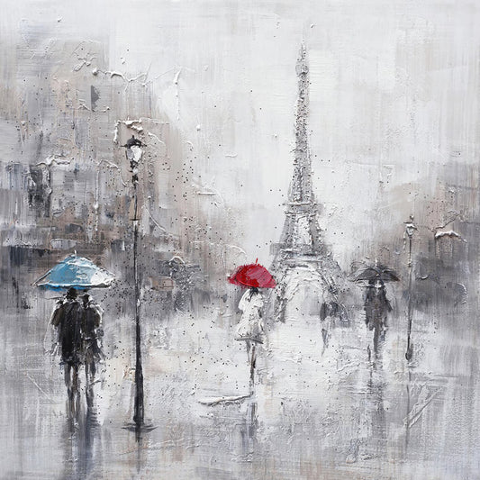 Original modern art "Today's Trip-Paris in the Rain" Hand-painted oil painting Canvas Wall art - Wrapped Canvas Painting