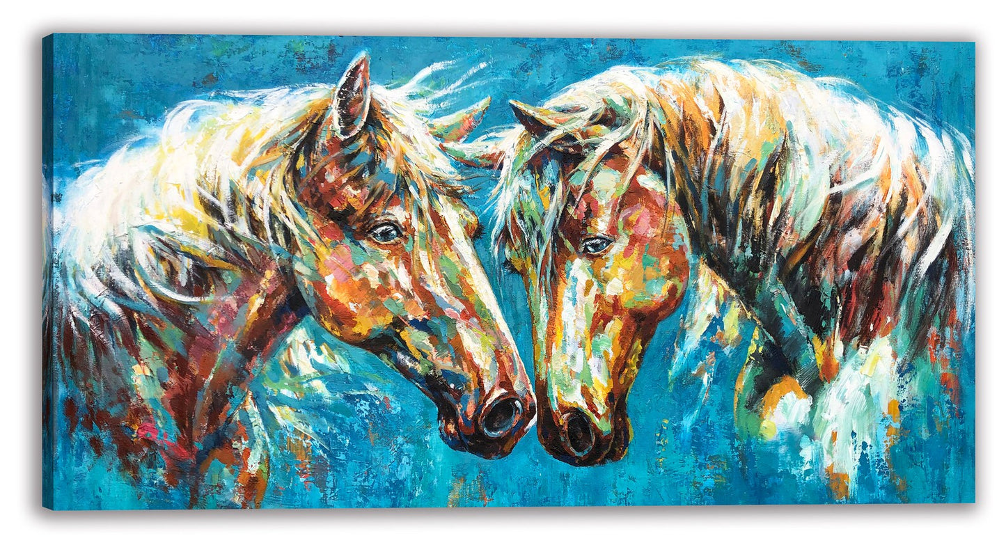 Hand-painted art "Horses in the love" Oil painting on canvas original, Wall art for living room, bedroom, Office - Wrapped Canvas Painting