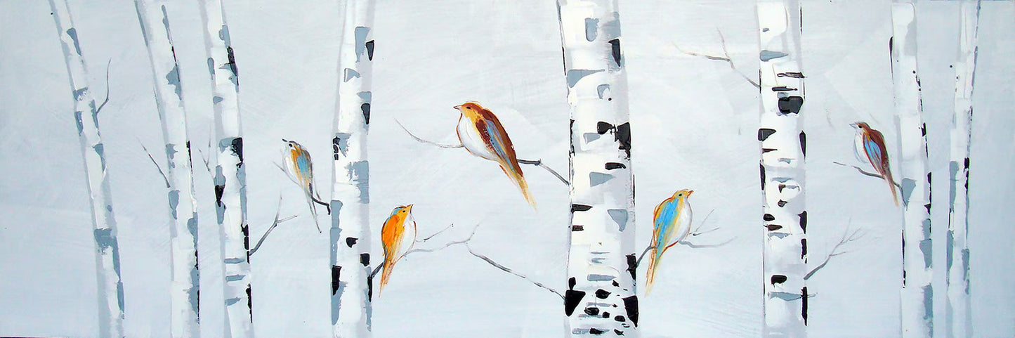 Hand-painted "Birds in the Forest" Modern art, oil painting on canvas, Wall art for living room, bedroom, office - Wrapped Canvas Painting