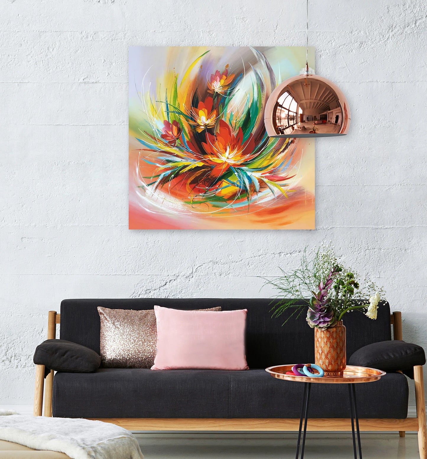 Hand-painted Art "Memory Flowers" painting on canvas original, Canvas Wall Art for living room, bedroom, bar - Wrapped Canvas Painting