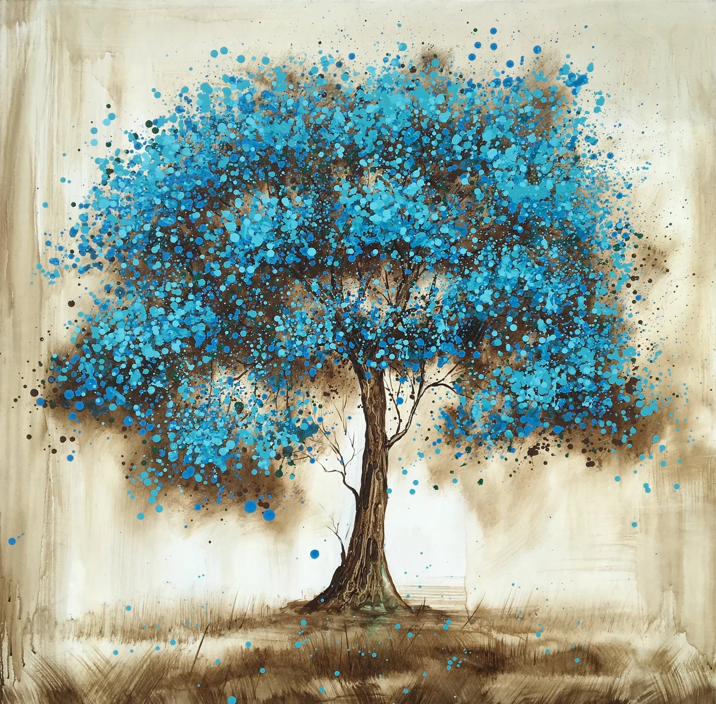 Hand-painted Art "Blue tree in Memory" Oil painting original, Wall art for living room, bedroom, Office, Bar - Wrapped Canvas Painting