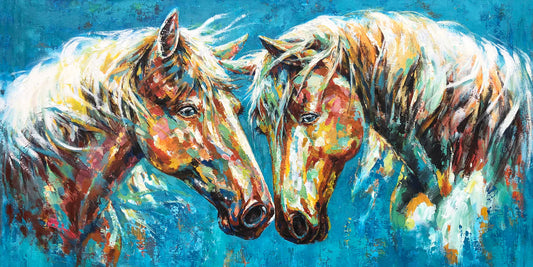 Hand-painted art "Horses in the love" Oil painting on canvas original, Wall art for living room, bedroom, Office - Wrapped Canvas Painting