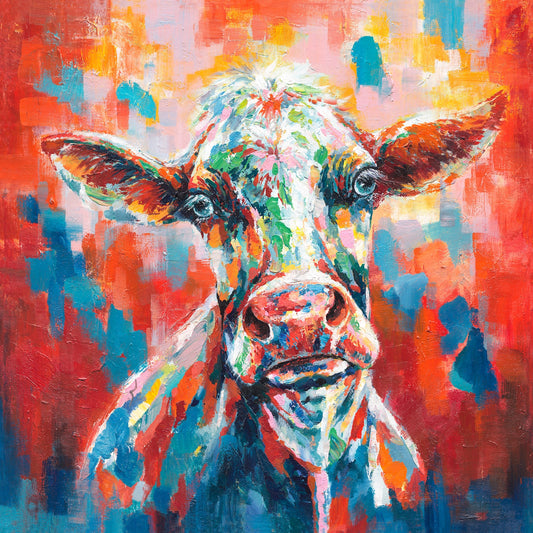 hand-painted "American Cow" painting on canvas original, Wall art for living room, bedroom, office - Wrapped Canvas Painting