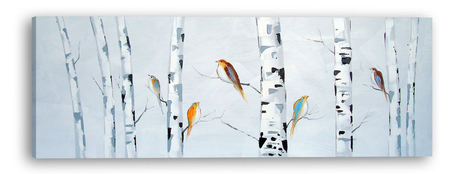 Hand-painted "Birds in the Forest" Modern art, oil painting on canvas, Wall art for living room, bedroom, office - Wrapped Canvas Painting