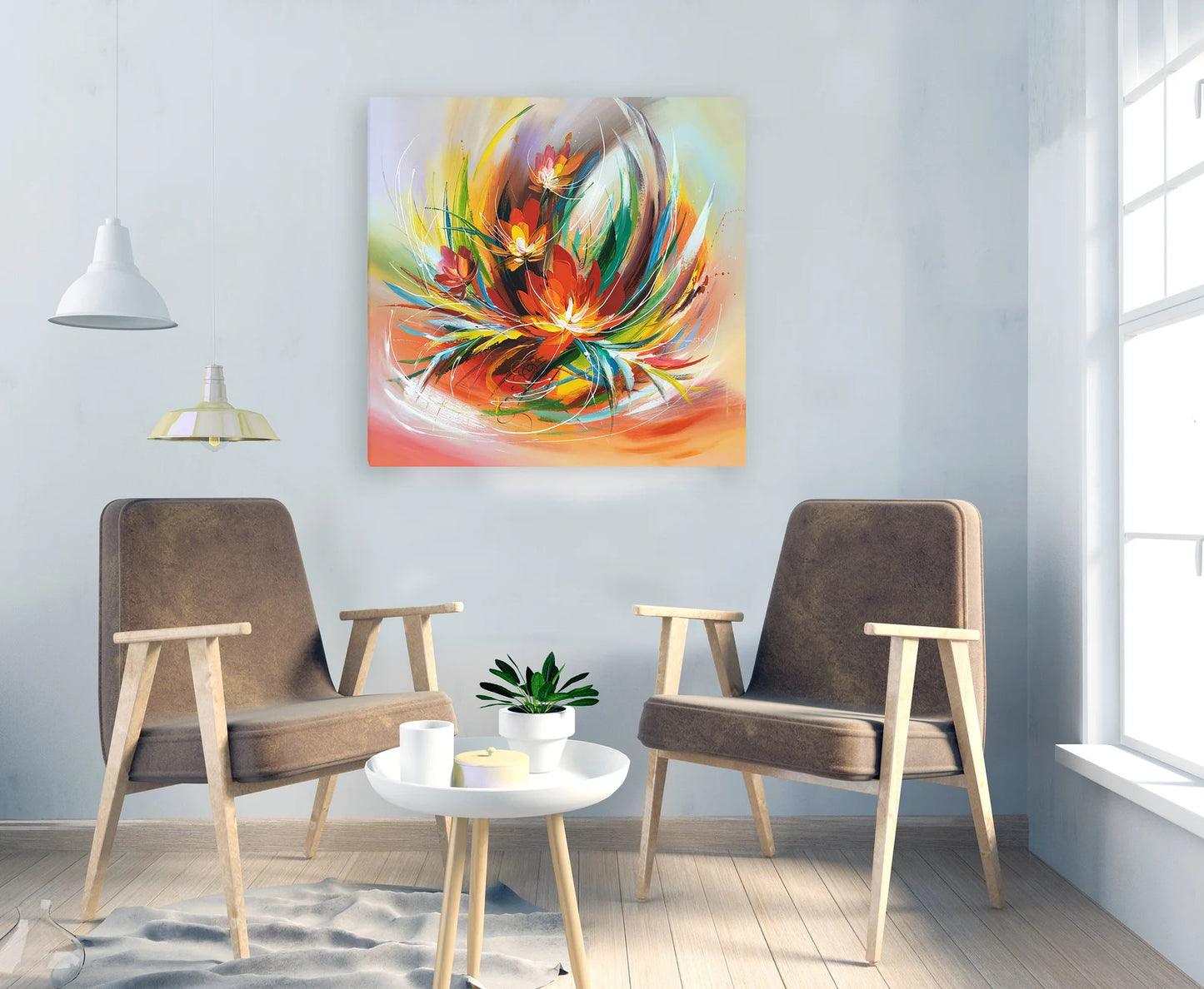 Hand-painted Art "Memory Flowers" painting on canvas original, Canvas Wall Art for living room, bedroom, bar - Wrapped Canvas Painting