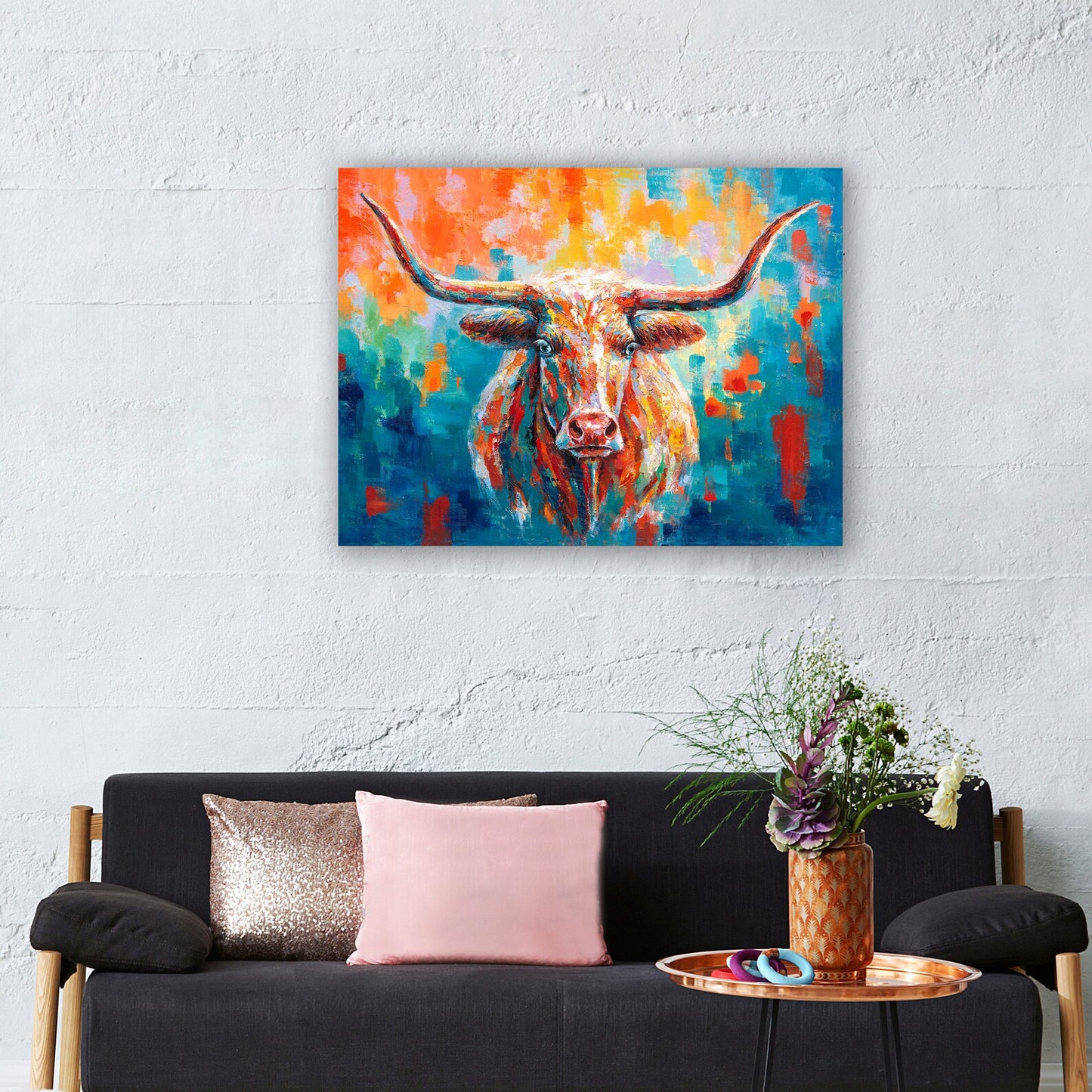 hand-painted "American Bull" oil painting oiginal art, Wall art for living room, bedroom, office - Wrapped Canvas Painting