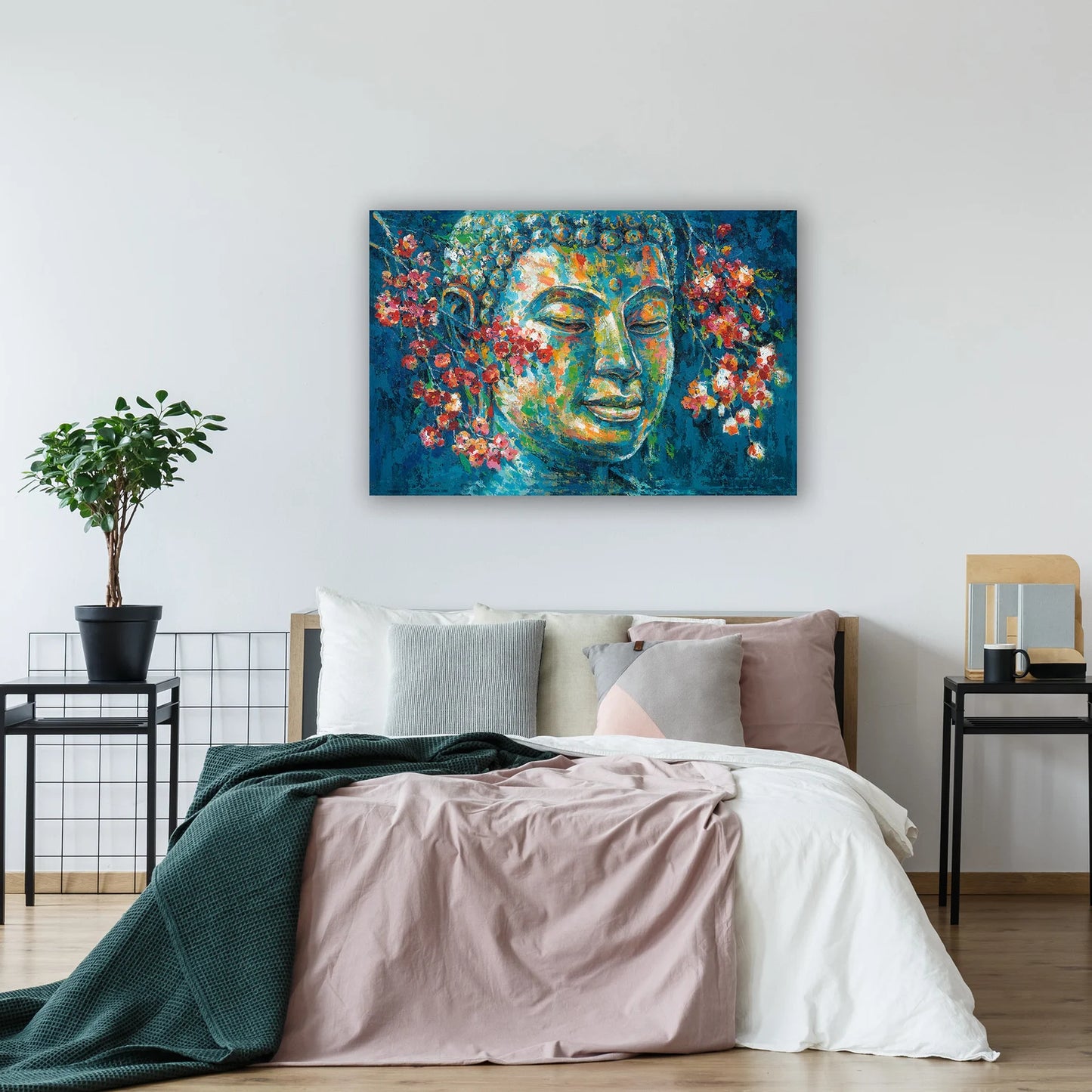 Original Design Art "Buddha's Blossoms" Oil Painting Prints | Canvas Wall Art for Living Room, Bedroom, Office | Wrapped Canvas Painting