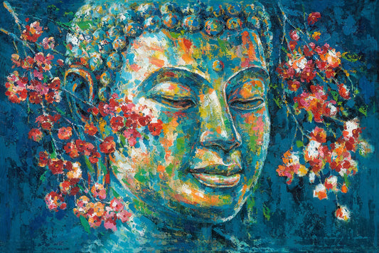 Original Design Art "Buddha's Blossoms" Oil Painting Prints | Canvas Wall Art for Living Room, Bedroom, Office | Wrapped Canvas Painting