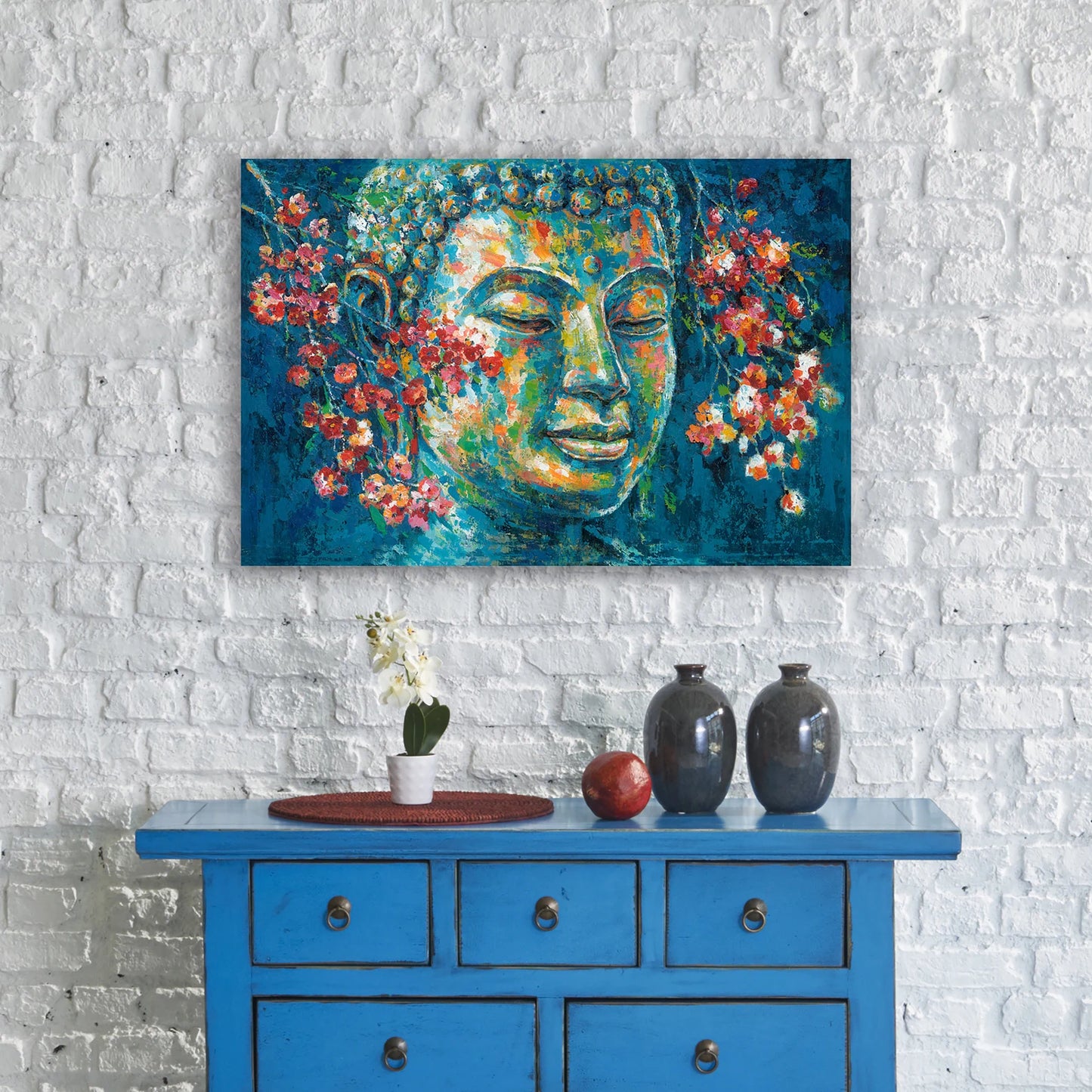 Original Design Art "Buddha's Blossoms" Oil Painting Prints | Canvas Wall Art for Living Room, Bedroom, Office | Wrapped Canvas Painting