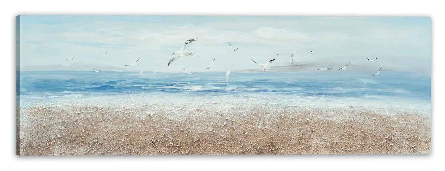 Hand-painted "Seagulls Fly on the Ocean" Oil painting original art, Canvas wall Art for living room, bedroom - Wrapped Canvas Painting