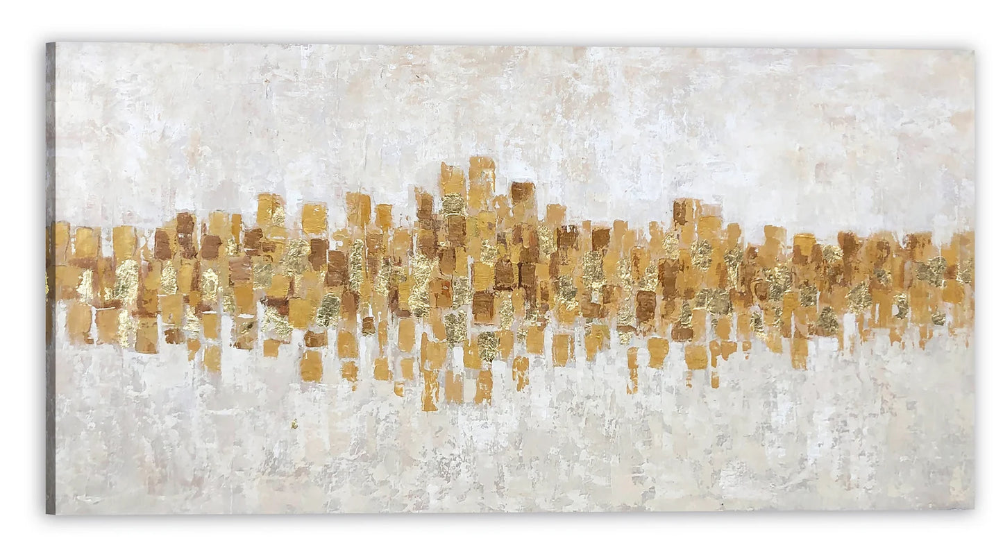 Hand-painted Abstract " Gold Music Wave " Painting original, wall art for living room, bedroom, office Entryway - Wrapped Canvas Painting