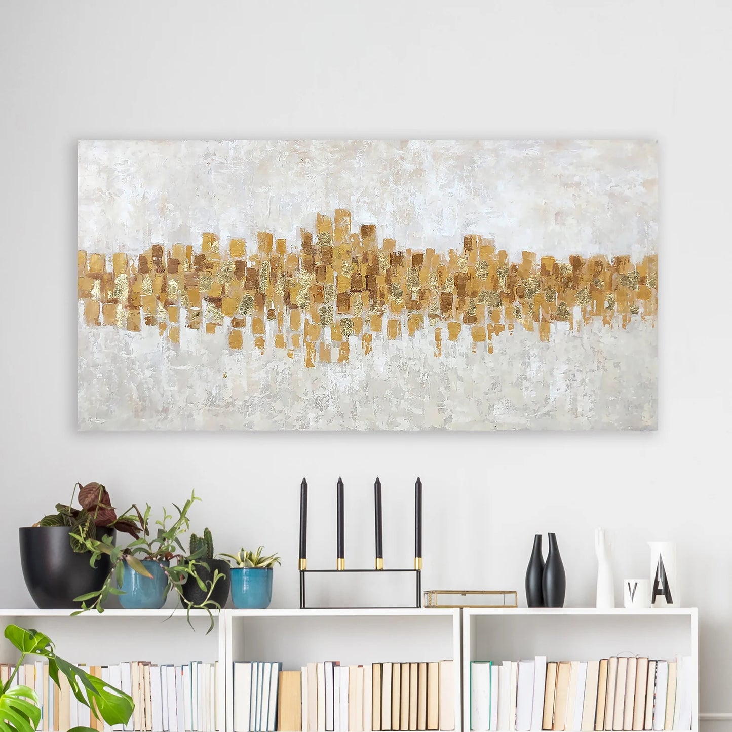 Hand-painted Abstract " Gold Music Wave " Painting original, wall art for living room, bedroom, office Entryway - Wrapped Canvas Painting