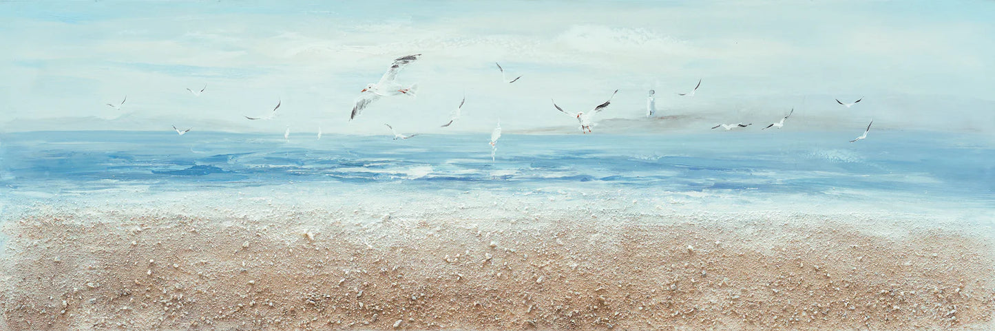 Hand-painted "Seagulls Fly on the Ocean" Oil painting original art, Canvas wall Art for living room, bedroom - Wrapped Canvas Painting