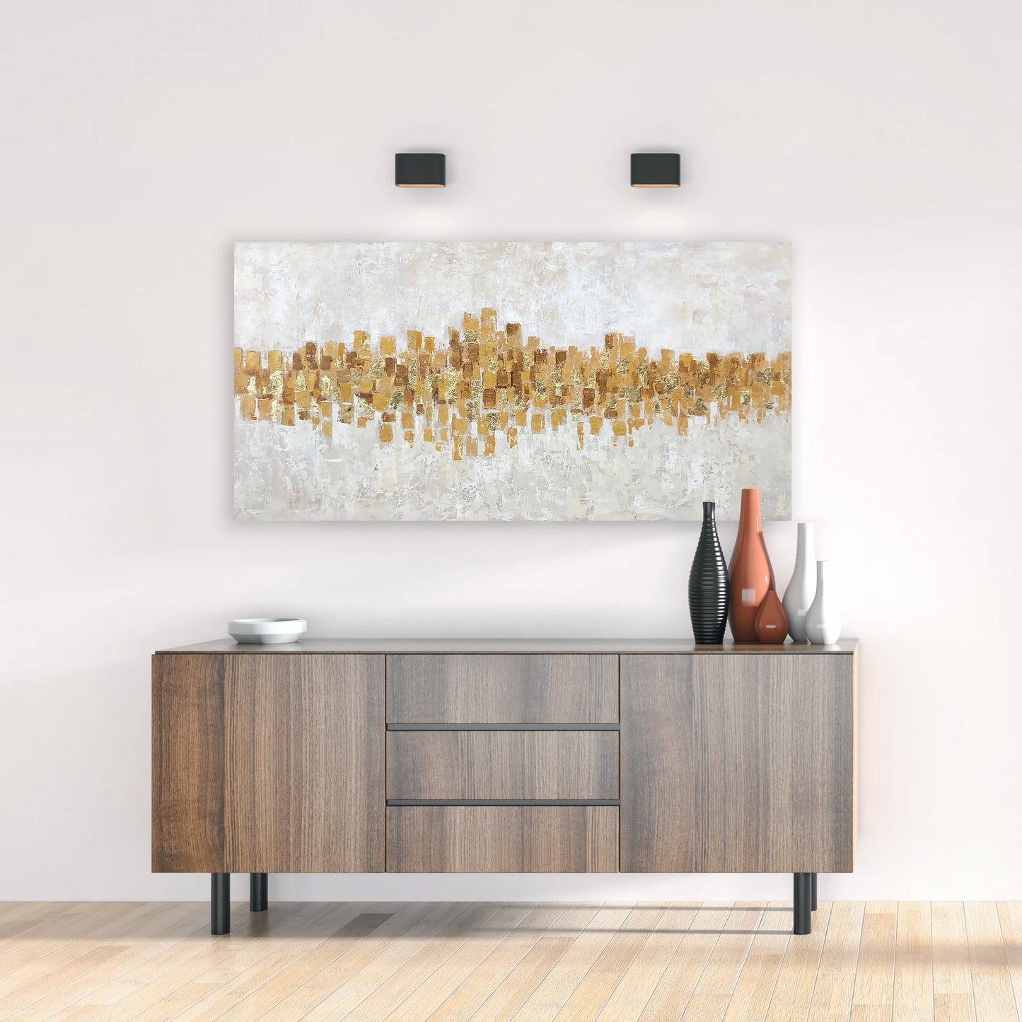 Hand-painted Abstract " Gold Music Wave " Painting original, wall art for living room, bedroom, office Entryway - Wrapped Canvas Painting