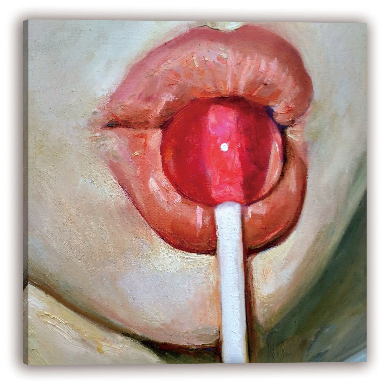 Hand-painted "Luscious Lips" Oil painting on canvas Art, Canvas Wall art for living room, bedroom - Wrapped Canvas Painting