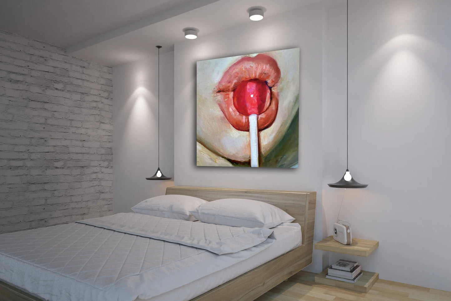 Hand-painted "Luscious Lips" Oil painting on canvas Art, Canvas Wall art for living room, bedroom - Wrapped Canvas Painting