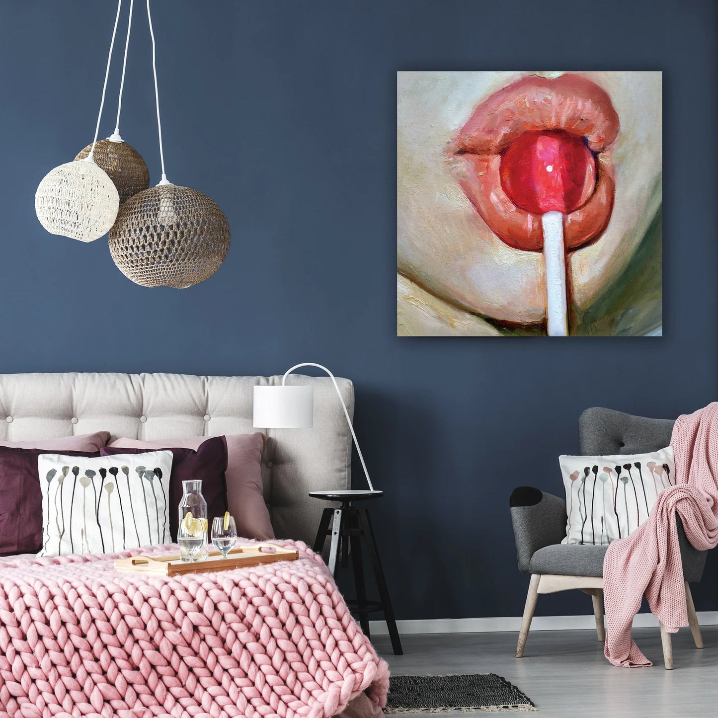 Hand-painted "Luscious Lips" Oil painting on canvas Art, Canvas Wall art for living room, bedroom - Wrapped Canvas Painting