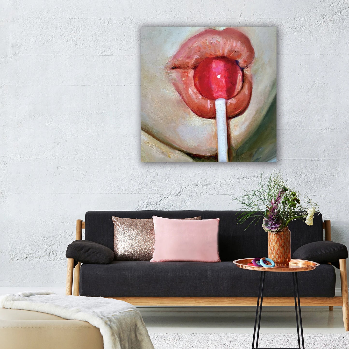 Hand-painted "Luscious Lips" Oil painting on canvas Art, Canvas Wall art for living room, bedroom - Wrapped Canvas Painting