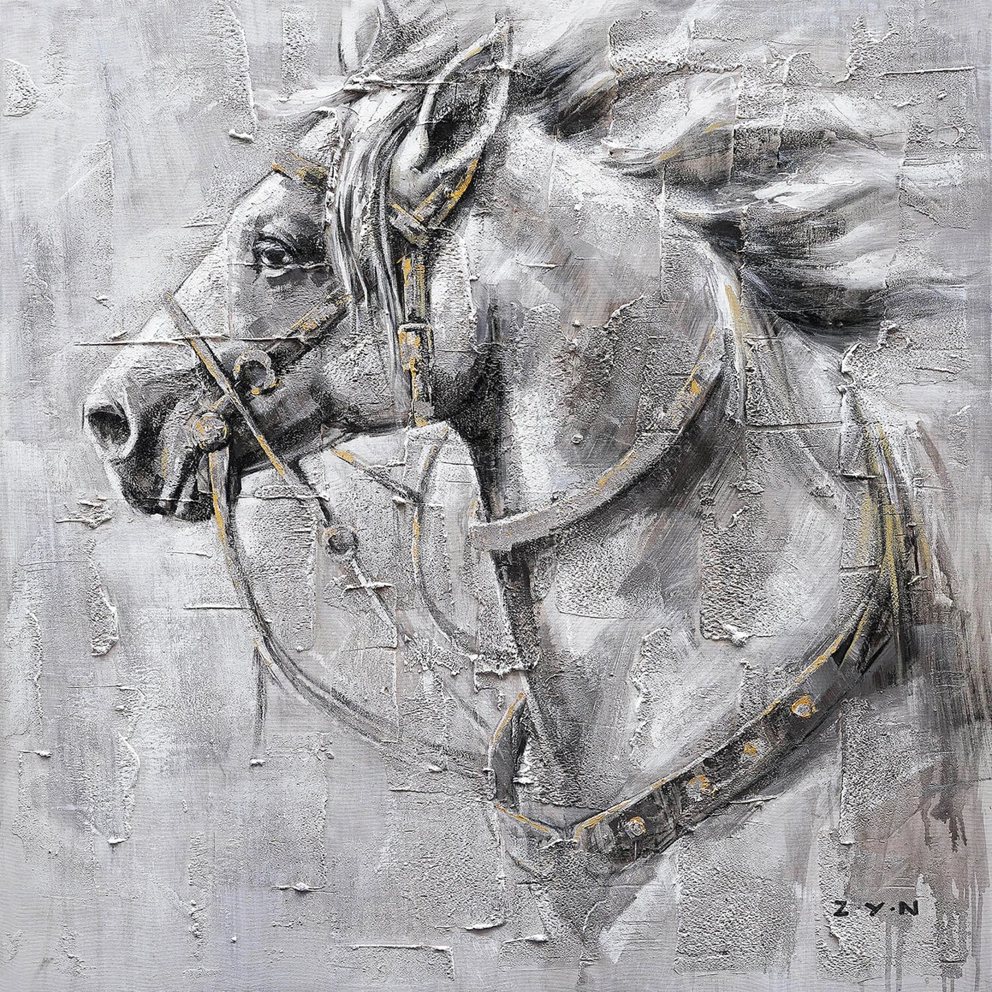 Hand-painted Art "Brave horse" Oil painting original, Canvas Wall art for living room, bedroom, office - Wrapped Canvas Painting