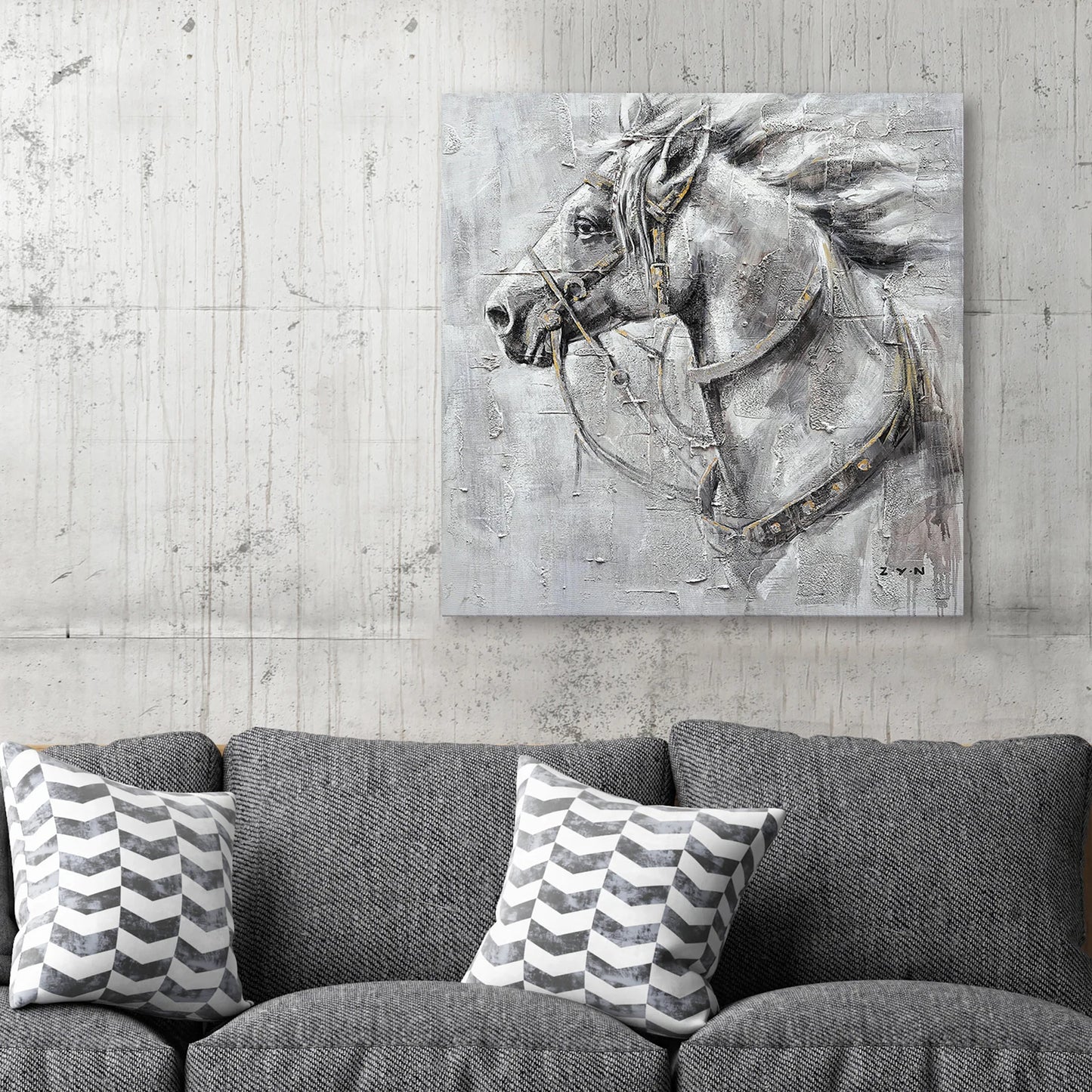 Hand-painted Art "Brave horse" Oil painting original, Canvas Wall art for living room, bedroom, office - Wrapped Canvas Painting