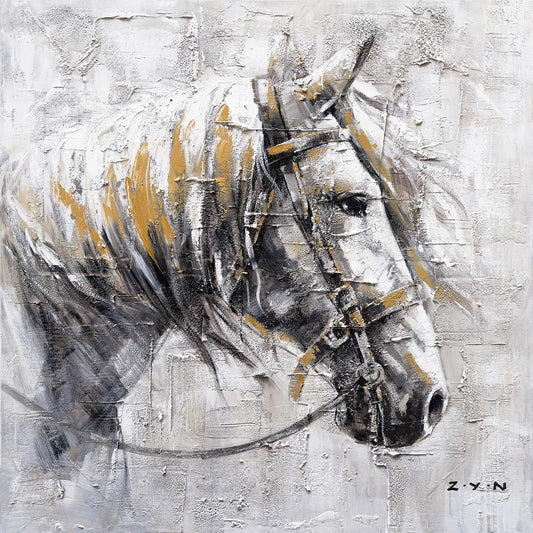 Hand Painted "Friendly horse" Oil painting on canvas original Art, Wall art for living room, bedroom, office - Wrapped Canvas Painting