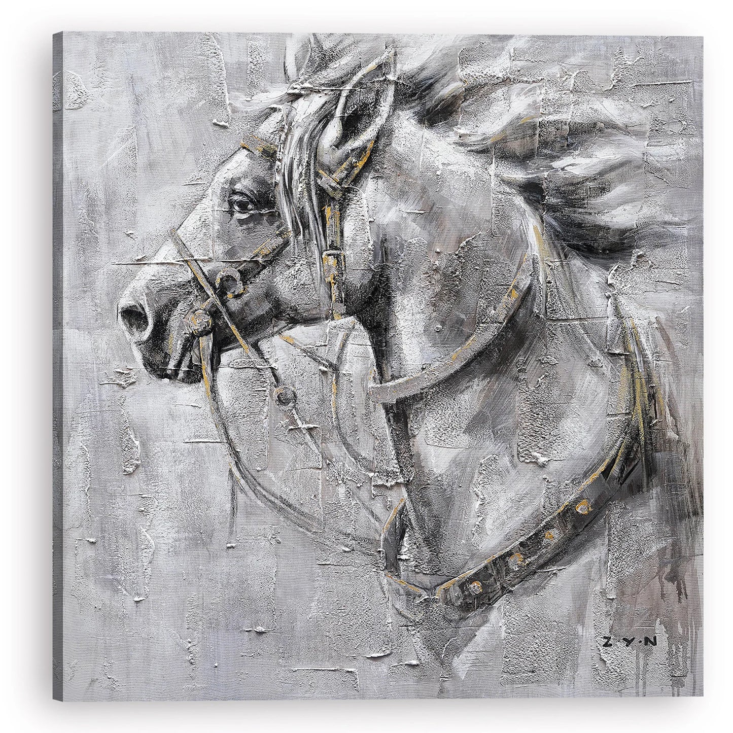 Hand-painted Art "Brave horse" Oil painting original, Canvas Wall art for living room, bedroom, office - Wrapped Canvas Painting